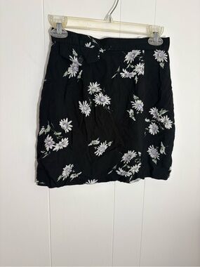 Vintage Girls' Black Floral Mini Skirt with Lavender Daisy Print